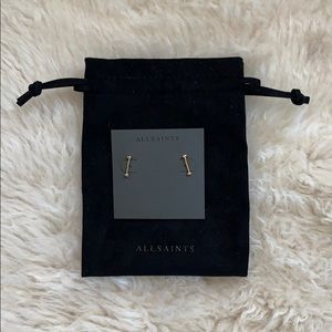 All Saints gold toned bar bell earrings